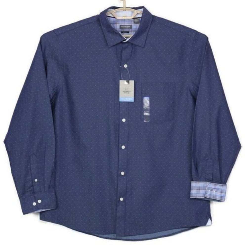 Van Heusen‎ Originals Slim Fit Shirt Blue Wrinkle Free Long Sleeve XL 17 17.5